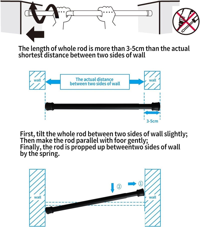 Refila 2 Pack Spring Tension Curtain Rod, 1 inch Decorative Tension Drapery Rod for Window, Café Rod (Black) - Image 5